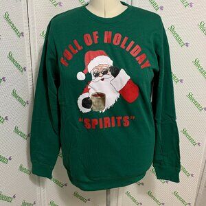 Ugly Christmas Sweatshirt Jolly Knits Full Of Holiday Spirits Santa Drink Men M